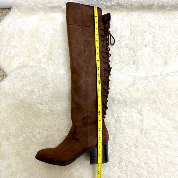 White Mountain Tall Over Knee Bonita Heeled Lace up High Boots Cognac Brown - Picture 11 of 15